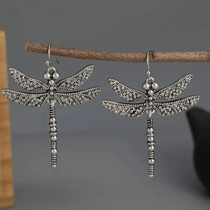 Vintage Dragonfly Dangle Earrings for Women in Silver Color - Smarsty
