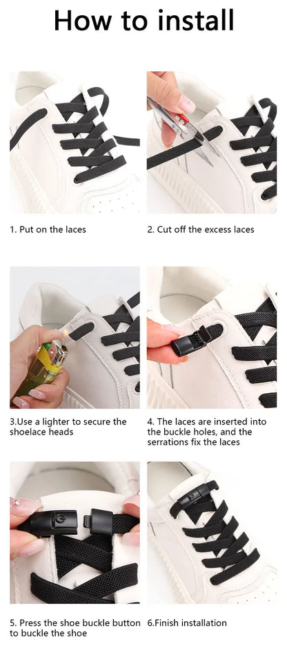 No Tie Shoe laces Press Lock Shoelaces without ties Elastic Laces Sneaker Kids Adult 8MM Widened Flat Shoelace for Shoes - Smarsty