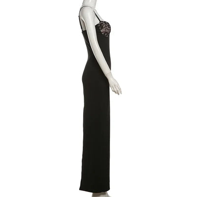 Lace Trim Sexy Backless Party Club Birthday Maxi Y2K Dress for Women Summer 2024 Sleeveless Bodycon Split Long Dresses Outfits - Smarsty