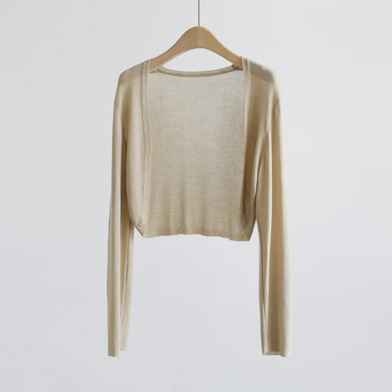 Sun Protection Knit Cardigan Women's Thin Coat Ice Silk Outerwear Cover-up Shawl Air Conditioning Shirt Summer