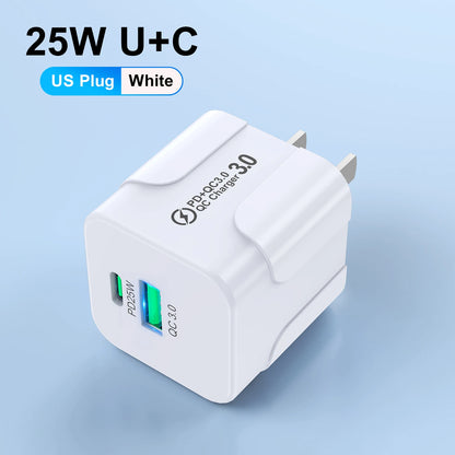 Compact Dual Port USB C Fast Charger 25W Travel Adapter - Smarsty