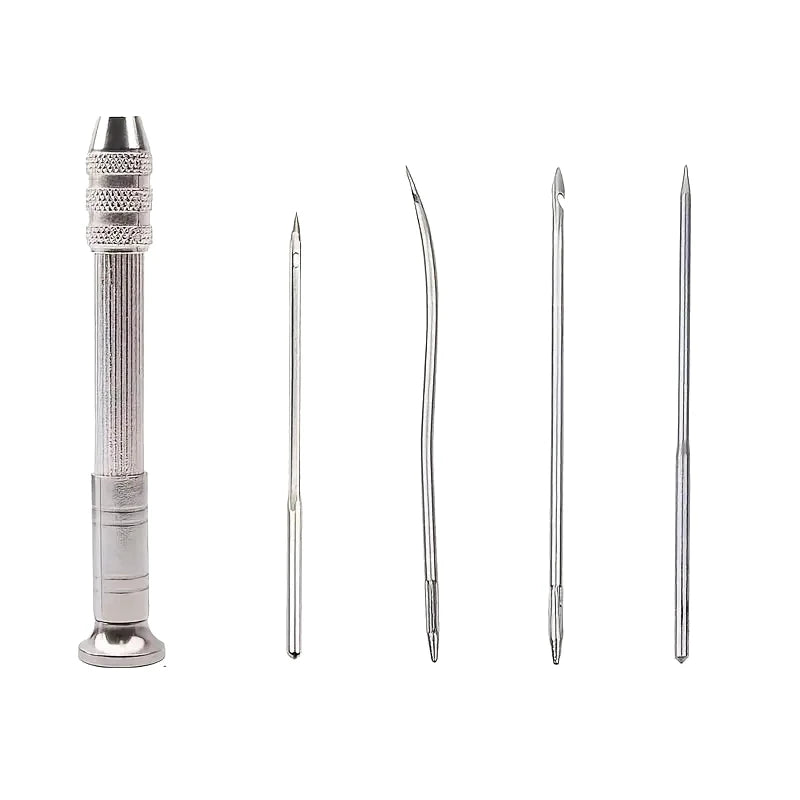 Leather Sewing Needles Kit, Set Contains Silver Leather Sewing Awl, 4 Piece Needle Suitable for Leather Canvas Tent - Smarsty