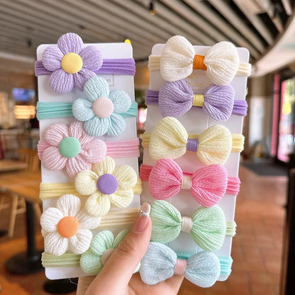 12 Pack Floral Bow Hair Ties Soft No Damage Elastic - Smarsty