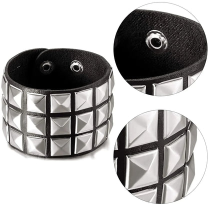 Punk Leather Bracelet with Metal Rivets for Men and Women - Smarsty