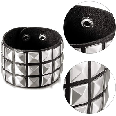 Punk Leather Bracelet with Metal Rivets for Men and Women - Smarsty