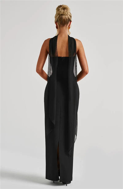 Mozision Scarf Collar Strapless Sexy Maxi Dress For Women Fashion Off-shoulder Backless Bodycon Club Party Long Dress Elegant - Smarsty
