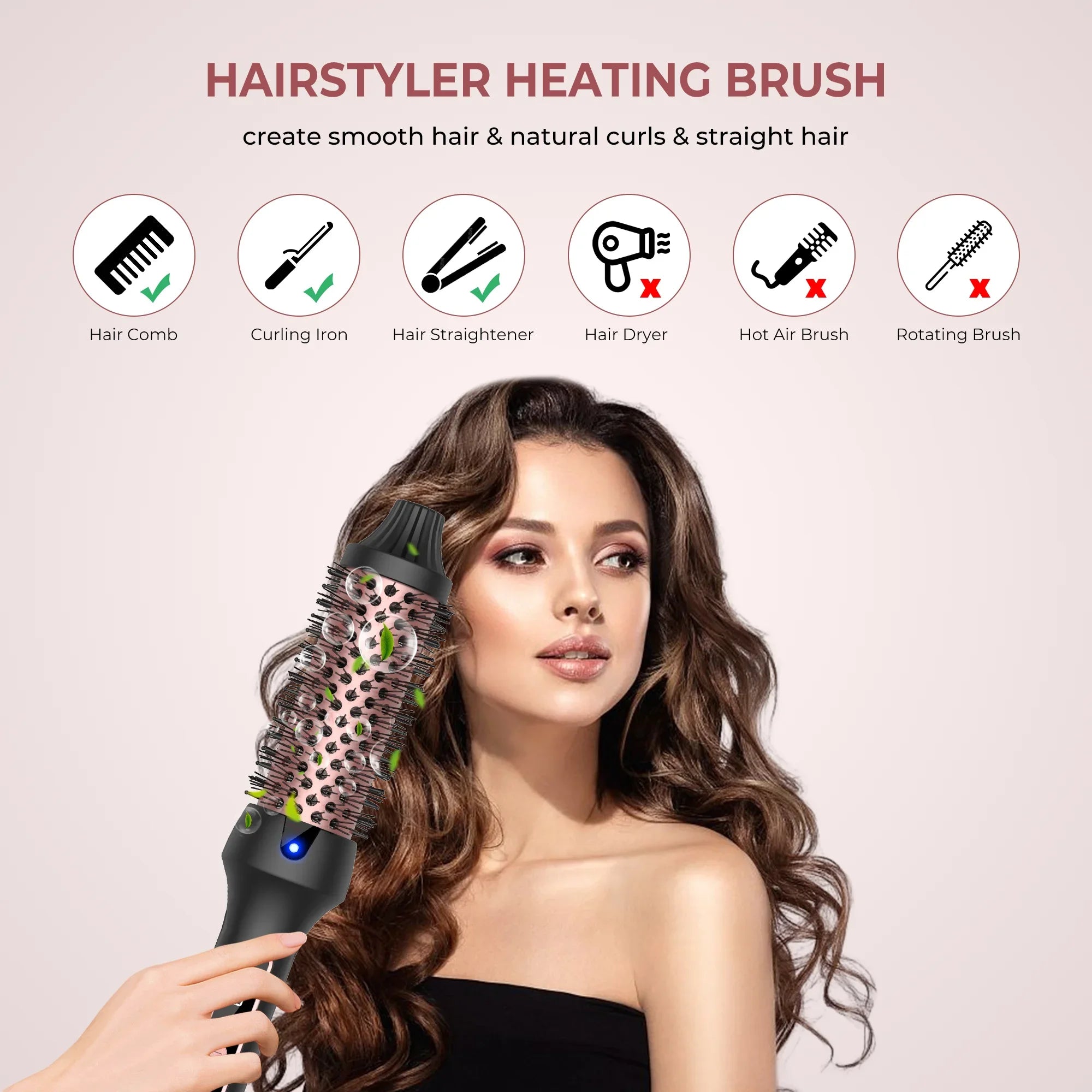 Heated Styling Brush 3-in-1 Ionic Curling Tool - Smarsty