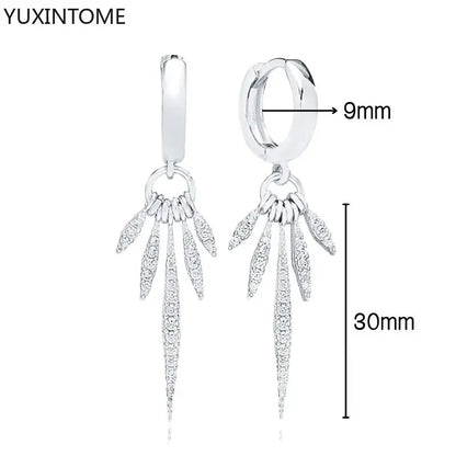 925 Sterling Silver Hoop Earrings White Crystal Luxury - Smarsty