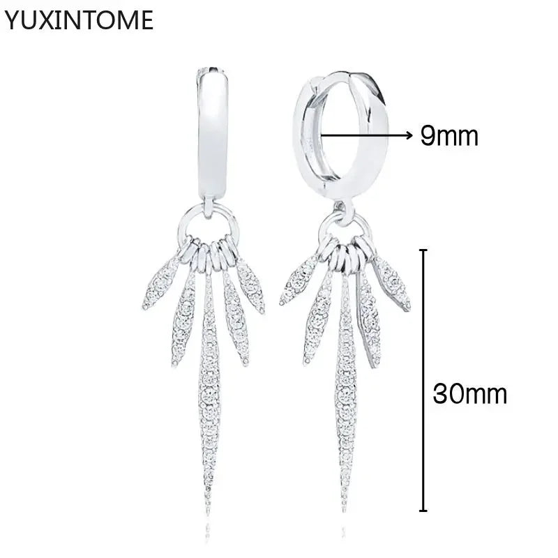 925 Sterling Silver Hoop Earrings White Crystal Luxury - Smarsty