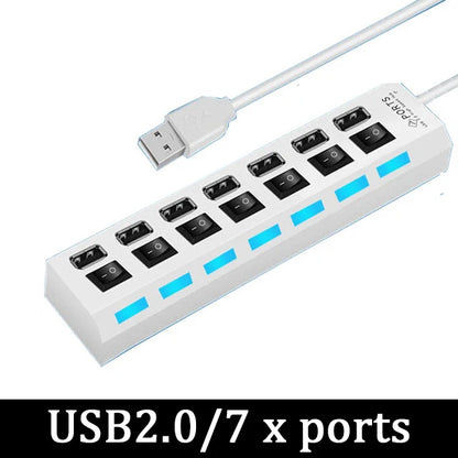 USB 3.0 Hub 4/7 Port Multiport Cable High Power Adapter
