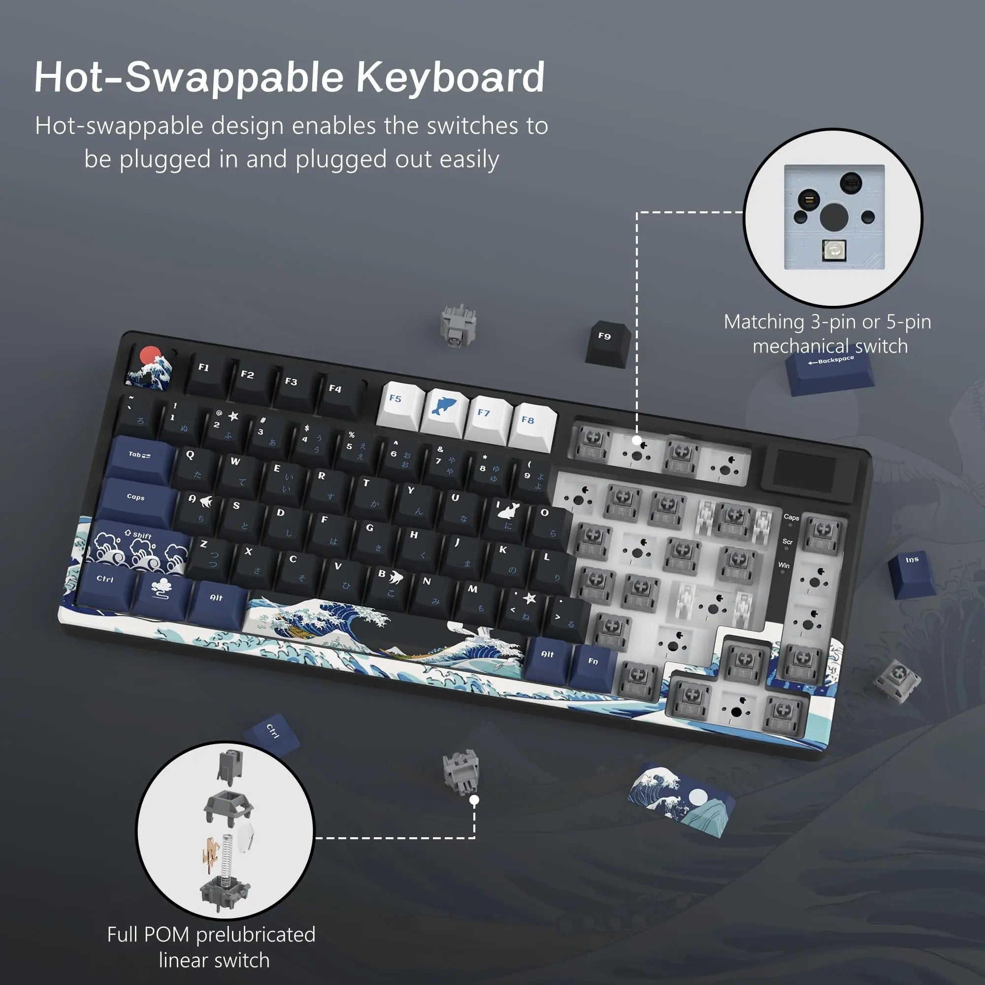 Wired Mechanical Keyboard With OLED Display Hot Swappable