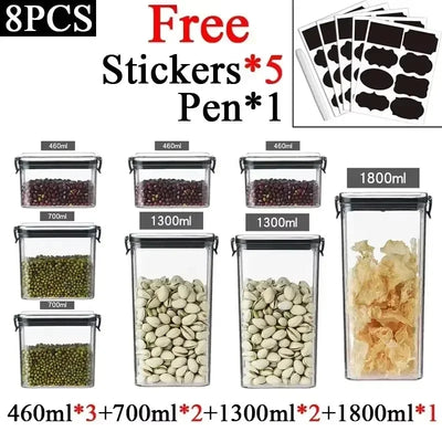 460-1800ml Sets Kitchen Stackable Sealed Jar Plastic Food Storage Box Multigrain Tank Bottle Dried Fruit Tea Storage Containers by Smarsty