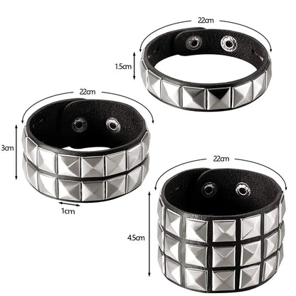 Punk Leather Bracelet with Metal Rivets for Men and Women - Smarsty