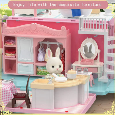 Dollhouse Koala Diary Girl Play House Toy Diy Tour Bus Bedroom Dresser Dining Kitchen Bathroom Shop Pretend Family Toys Girls by Smarsty