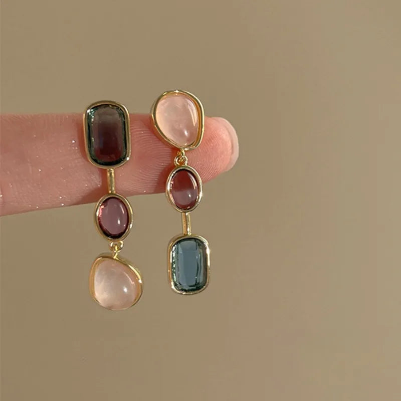 Colorful Asymmetric Resin Earrings for Women Retro Style - Smarsty