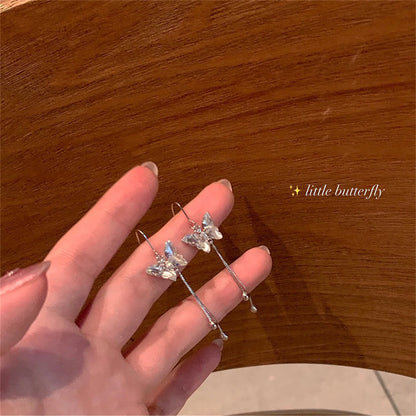 Korean Moon Butterfly Crystal Drop Earrings for Party Women - Smarsty
