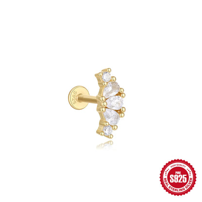 925 Silver Star Moon Zircon Stud Earrings Hypoallergenic - Smarsty