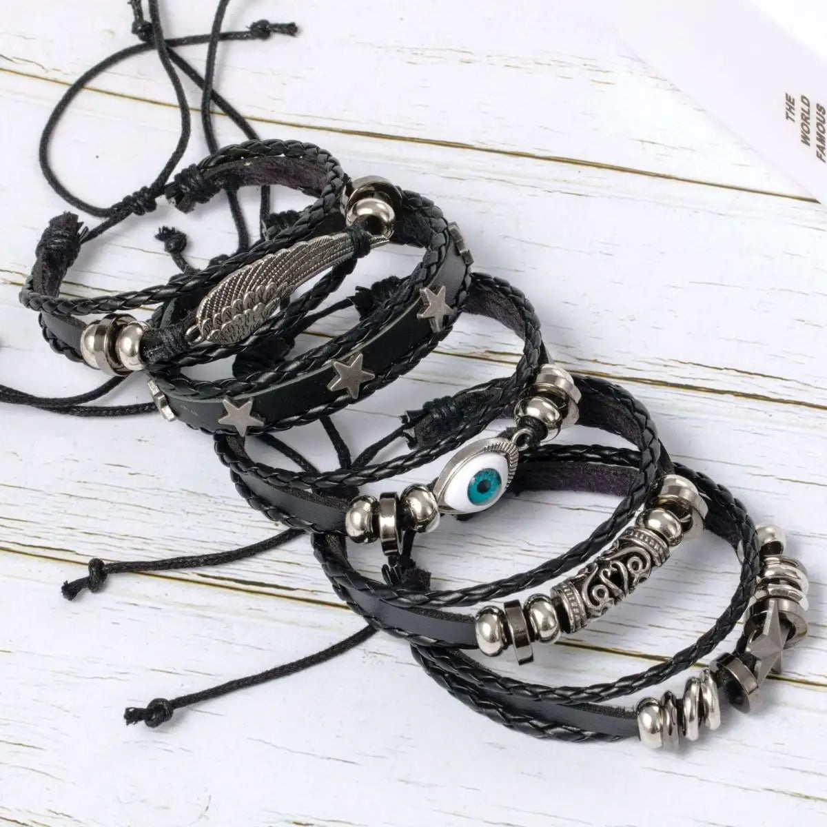 5pcs Evil Eye Braided Leather Bracelet Set - Smarsty