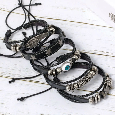 5pcs Evil Eye Braided Leather Bracelet Set - Smarsty