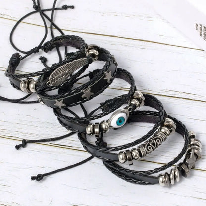 5pcs Evil Eye Braided Leather Bracelet Set - Smarsty