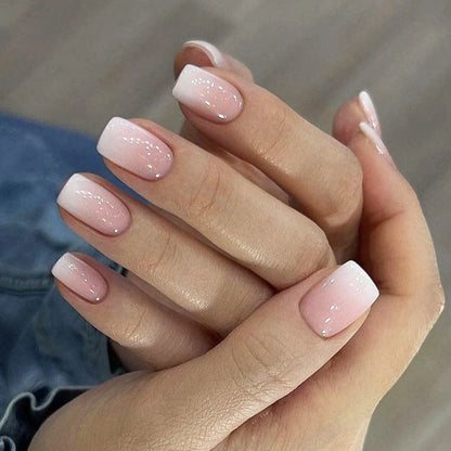 24 Piece Set Cute Heart French Tip Fake Nails - Smarsty