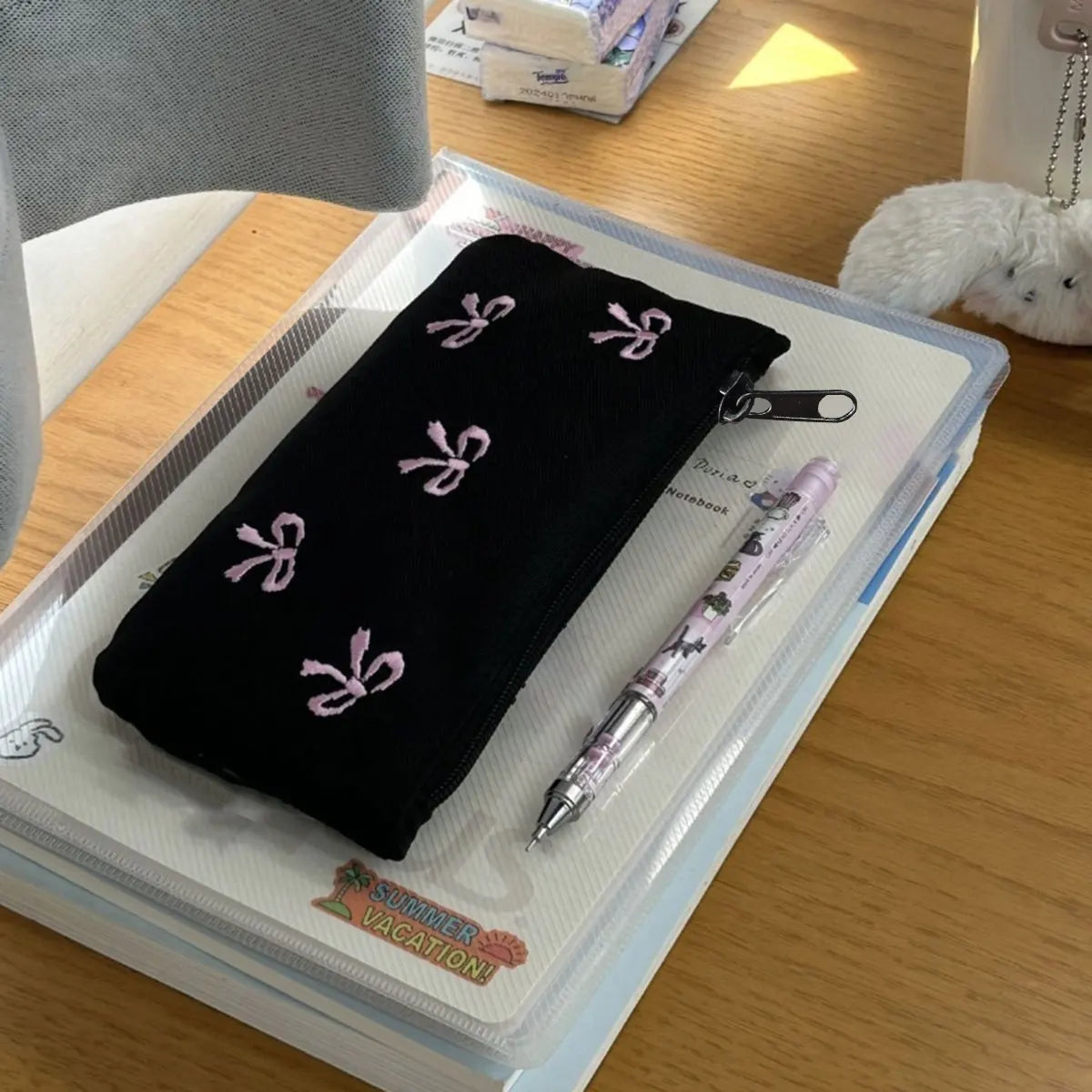 Elegant Bow Embroidery Cosmetic Bag Canvas Pen Case - Smarsty