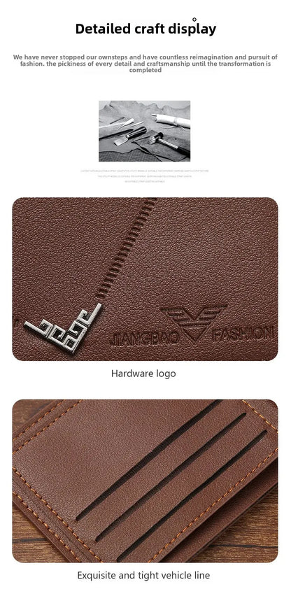 Men's wallet, leather short multiple card holder, wallet, credit card, ID card holder, casual men's business men's double fold - Smarsty
