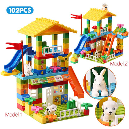 153PCS Big Particle Roof Blocks Compatible City House Big Size Slide Building Blocks Castle Brick Toys For Children - Smarsty