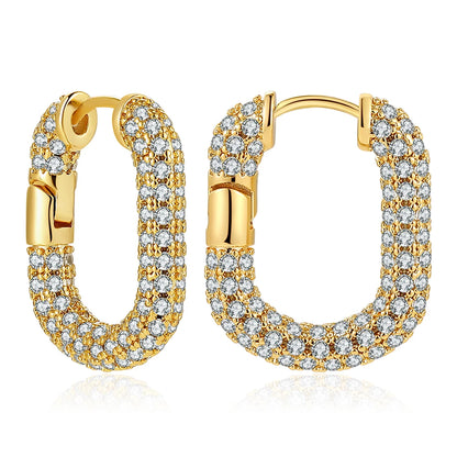 Gold Plated CZ Huggie Hoop Earrings Geometric U Shape - Smarsty