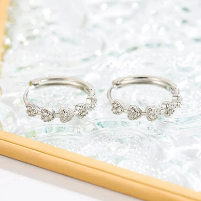 Tiny Heart Hoop Earrings Silver Zircon Shiny Wedding - Smarsty