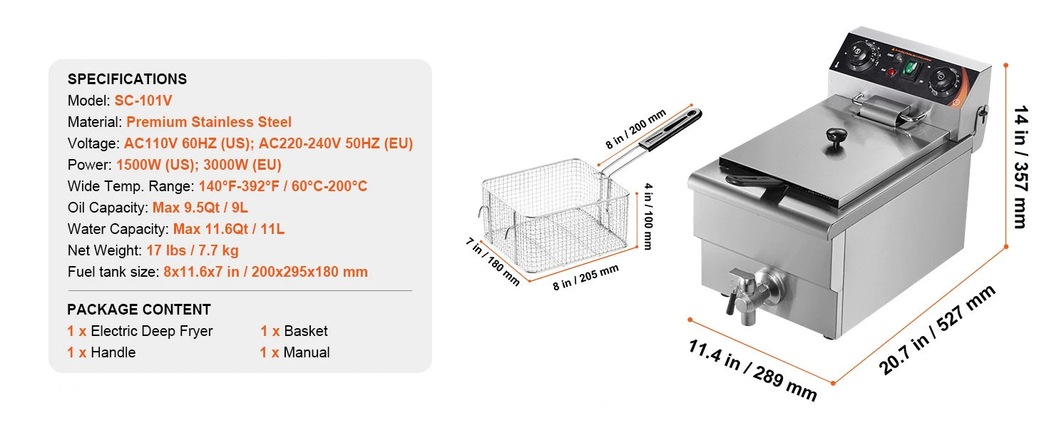 SucceBuy Commercial Deep Fryer Electric Countertop Fryer with Basket Stainless Steel Single Oil Fryer with Time & Temp Control - Smarsty