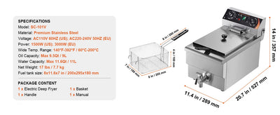 SucceBuy Commercial Deep Fryer Electric Countertop Fryer with Basket Stainless Steel Single Oil Fryer with Time & Temp Control - Smarsty