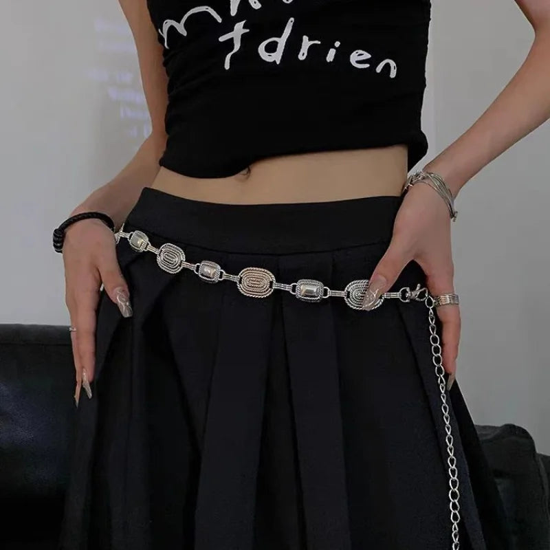 Silver Retro Waist Chain Belt Thin Metal Accessory - Smarsty