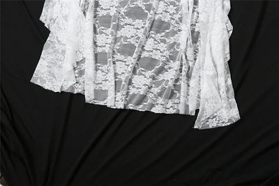 Goth Dark Fairycore Lace Flare Sleeve Square Neck A-line Dress Sweet E-girl Irregular Long Hem Dresses Cyber Y2K Party Vestido - Smarsty