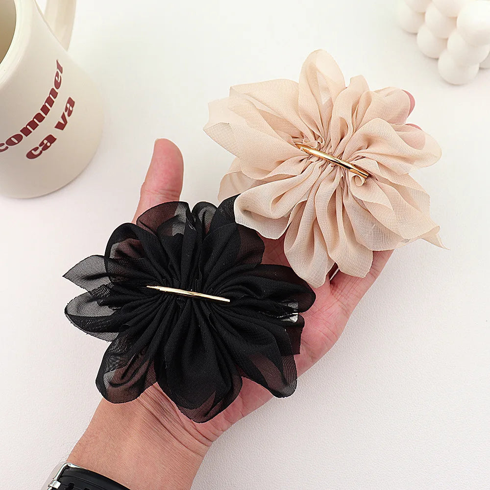 Big Spring Hair Claw Clips with Chiffon Flowers - Smarsty