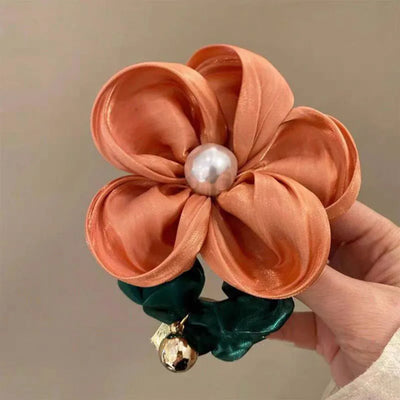 Elegant Pearl Rhinestone Organza Scrunchie For Ponytails - Smarsty