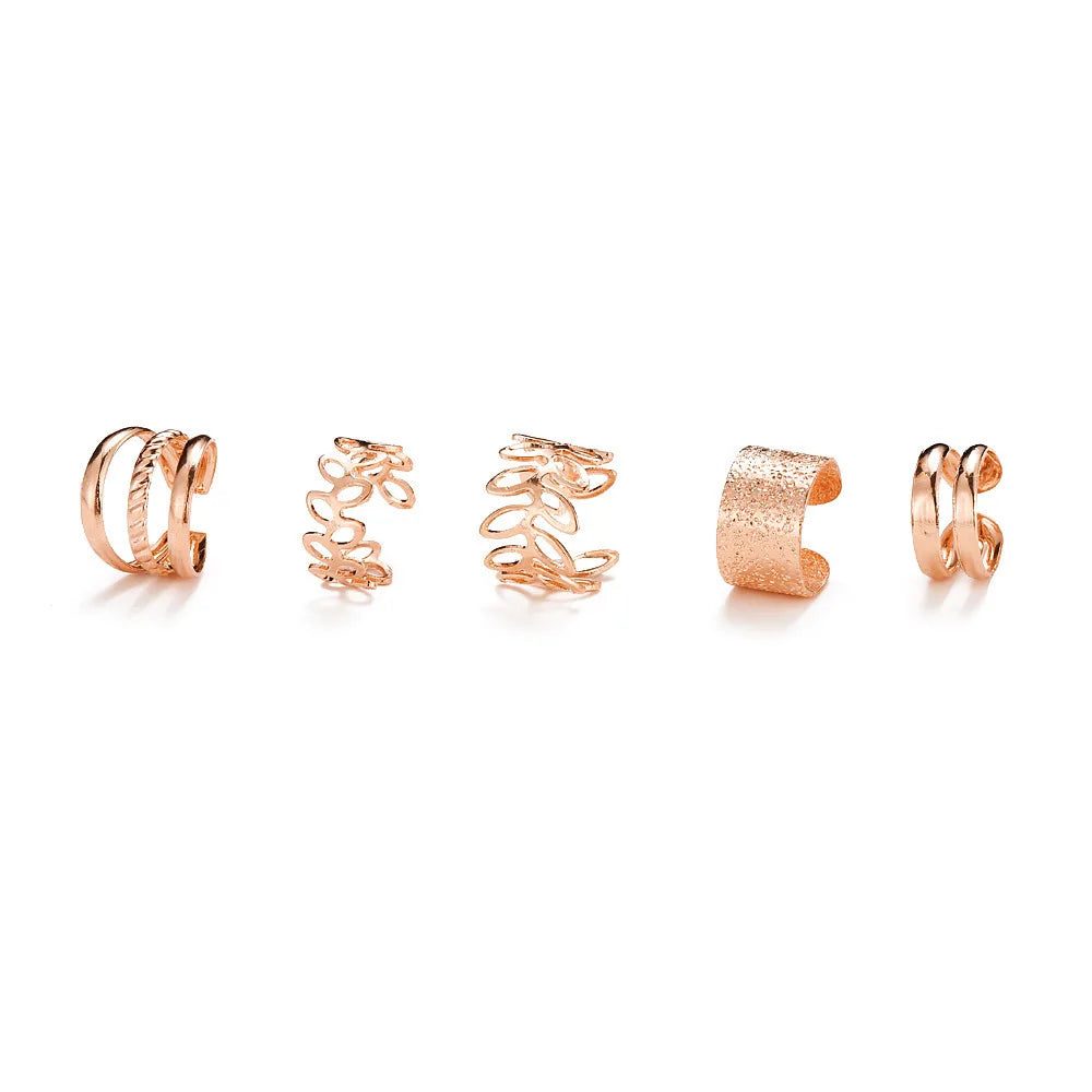 Retro Multi-Element Leaf Geometric Ear Cuffs Set - Smarsty