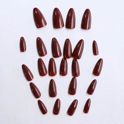 Wine Red Almond Press On Nails 24PCS High Saturation - Smarsty