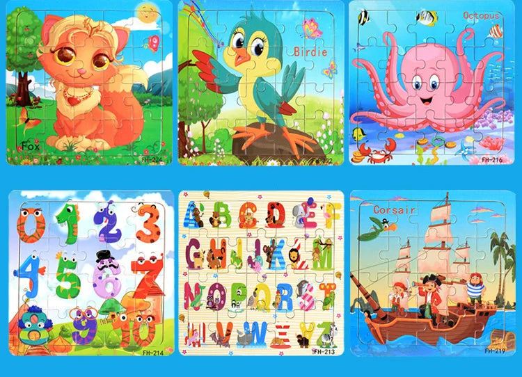 New 20 Piece Wooden 3d Puzzle Cartoon Animal Vehicle Jigsaw Puzzle Montessori Educational Toys For Kids Baby 1 2 3 Years by Smarsty