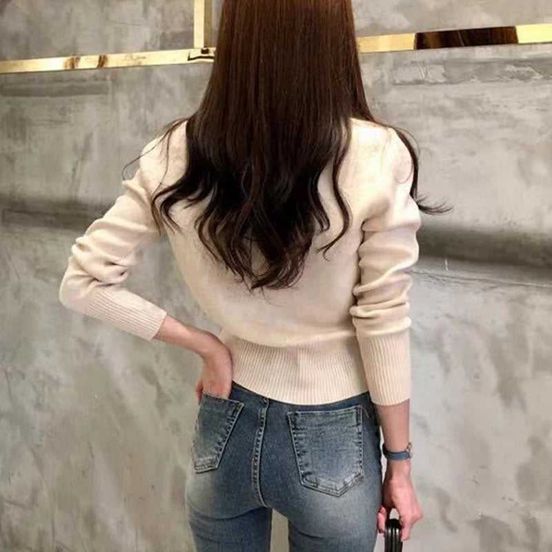 2025 Autumn Long Sleeve Fashion Women Cardigans Sweater Knitted Coat Short Casual Single Breasted Korean Slim Chic Ladies Tops - Smarsty