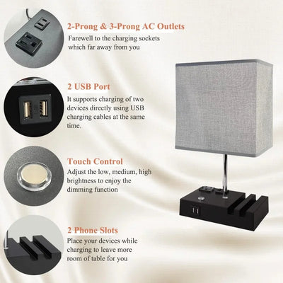 SZRSTH 15.7" Bedside Table Lamp for Bedroom, Dual Fast USB Charging Ports, Fully Dimmable Nightstand Lamps