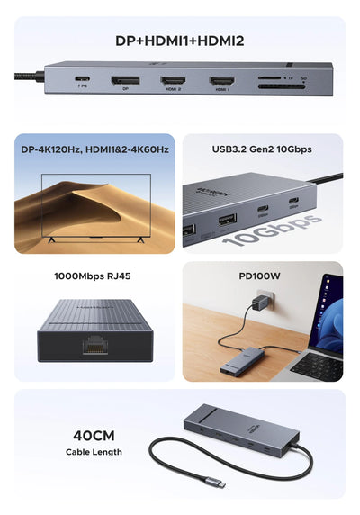 TwelveInOne USB C Hub Dual HDMI 4K120Hz Docking Station Pro - Smarsty