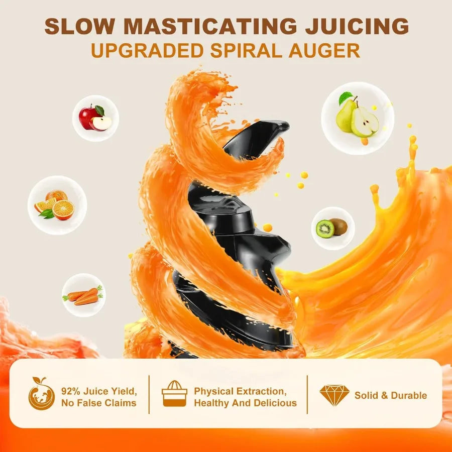 Cold press juicer with 4.2inch large feed chute for whole fruits and vegetables slow juicing extraction machine with 250W masti