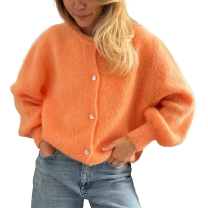 Women Solid Knitted Single Breasted Cardigan O-neck Long Sleeve Loose Soft Sweater 2024 Autumn Lady Knitwear ﻿ - Smarsty