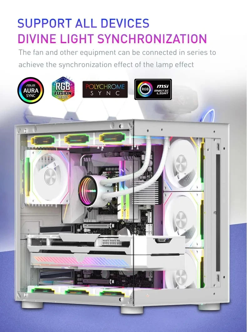 LDPCSJ OEM PRISM 5 PRO Computer Chassis Fan 12cm ARGB 4 Pin PWM Quiet Cooling Fan 12V Large Air Volume 45.2CFM/800-1600RPM