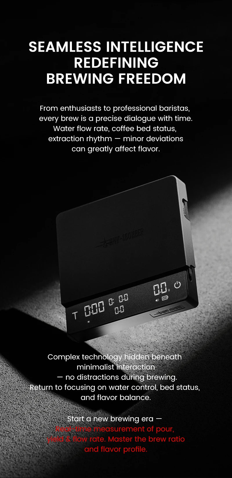 MHW-3BOMBER Cube Coffee Scale 3.0 Pro Max Digital Kitchen Coffee Scale High Precision Flow Rate Big Battery Coffee Accessories