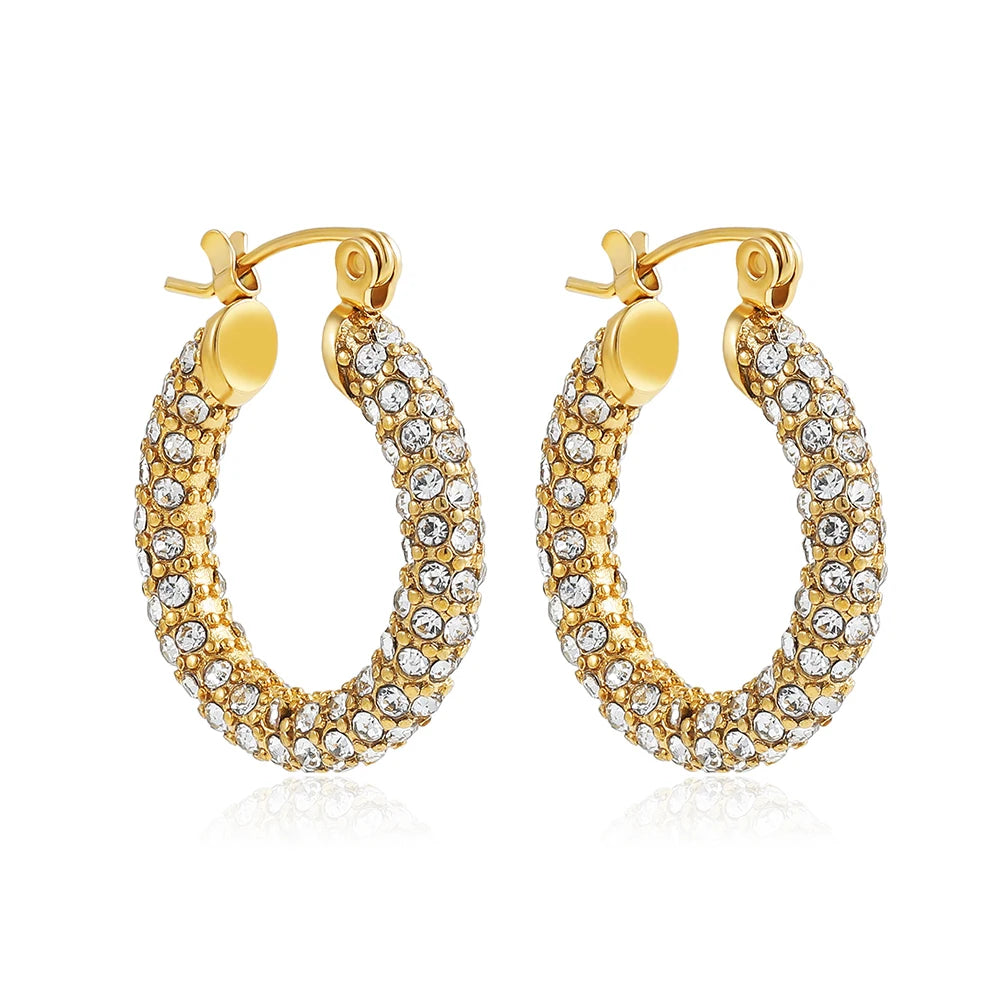 Gold Plated CZ Huggie Hoop Earrings Geometric U Shape - Smarsty