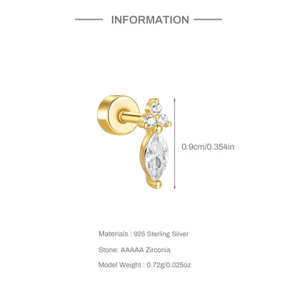 925 Silver Star Moon Zircon Stud Earrings Hypoallergenic - Smarsty