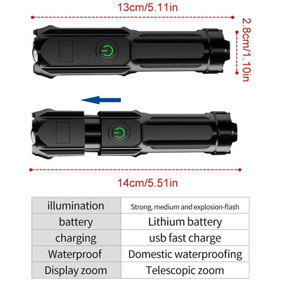 Powerful LED Flashlight Rechargeable USB 18650 Waterproof Zoom Fishing Hunting Camping 100,000 Lumens Tactical Flashlight LED FL by Smarsty