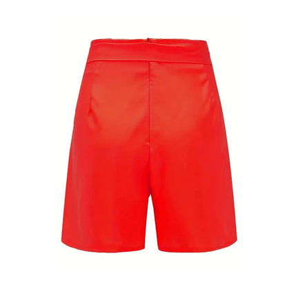 Y2K Solid Button Front Shorts Tie Waist Beach Summer High Waist Shorts Women's Clothing - Smarsty